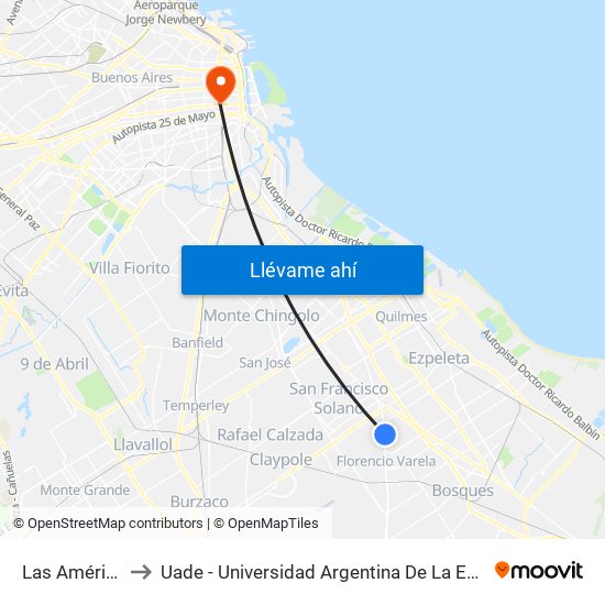 Las Américas to Uade - Universidad Argentina De La Empresa map