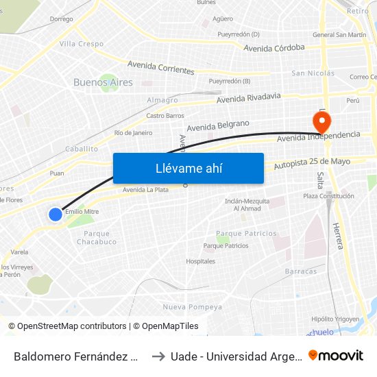 Baldomero Fernández Moreno Y Curapaligüe to Uade - Universidad Argentina De La Empresa map