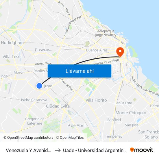 Venezuela Y Avenida Santamaría to Uade - Universidad Argentina De La Empresa map