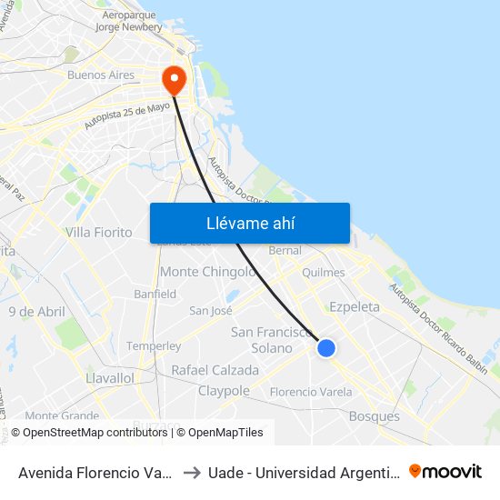 Avenida Florencio Varela Y Calle 101 to Uade - Universidad Argentina De La Empresa map