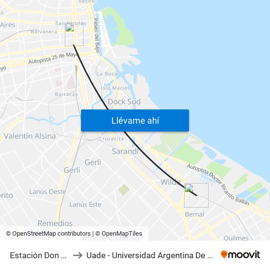 Estación Don Bosco to Uade - Universidad Argentina De La Empresa map