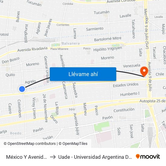 México Y Avenida Boedo to Uade - Universidad Argentina De La Empresa map