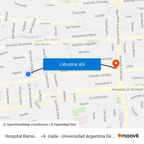 Hospital Ramos Mejía to Uade - Universidad Argentina De La Empresa map