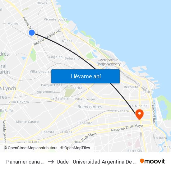 Panamericana Y Melo to Uade - Universidad Argentina De La Empresa map