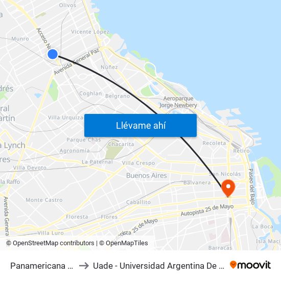 Panamericana Y Melo to Uade - Universidad Argentina De La Empresa map