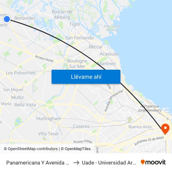 Panamericana Y Avenida Perón (Curvón Benavidez) to Uade - Universidad Argentina De La Empresa map