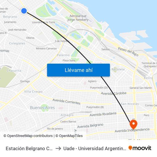 Estación Belgrano C (15 - 29 - 42) to Uade - Universidad Argentina De La Empresa map