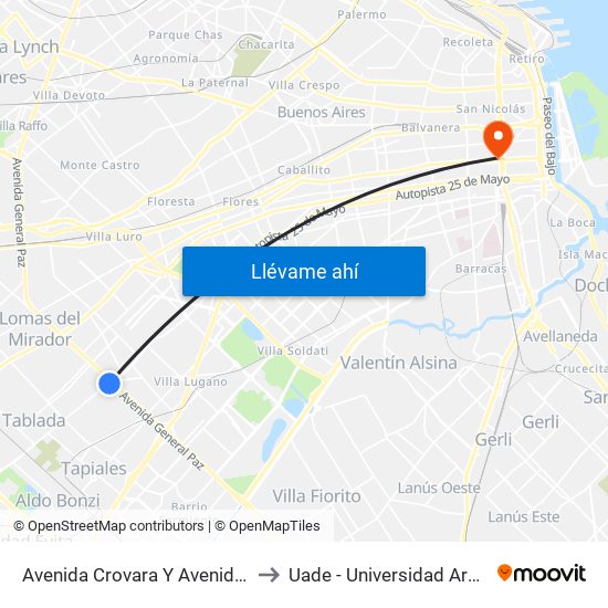 Avenida Crovara Y Avenida General Paz (180 - 630) to Uade - Universidad Argentina De La Empresa map