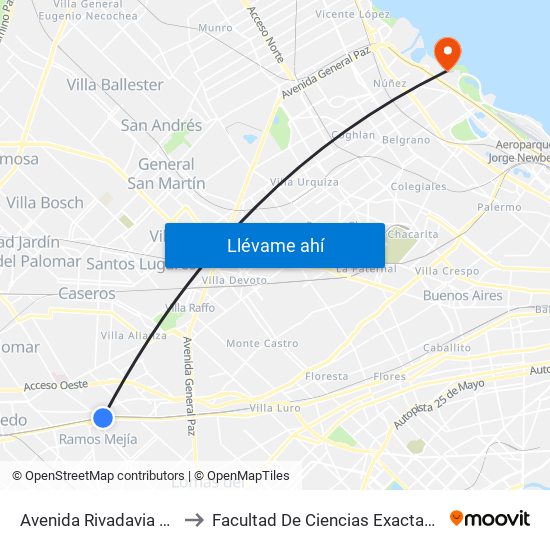 Avenida Rivadavia Y Sargento Cabral to Facultad De Ciencias Exactas Y Naturales - Pabellón 2 map