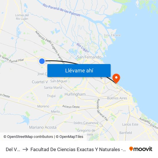 Del Viso to Facultad De Ciencias Exactas Y Naturales - Pabellón 2 map