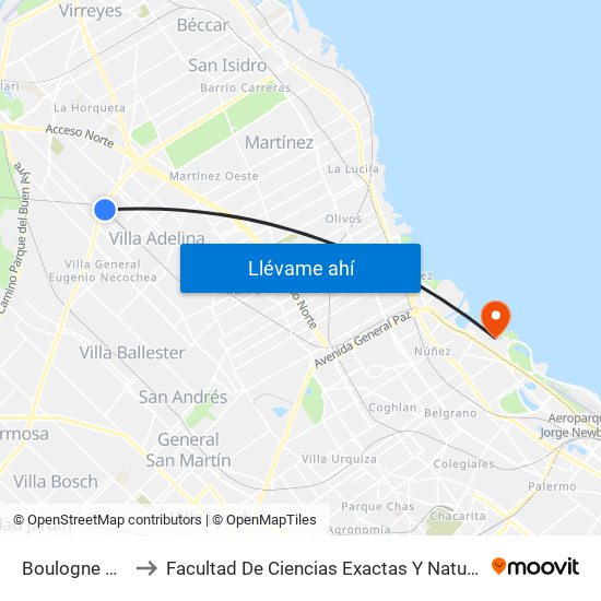 Boulogne Sur Mer to Facultad De Ciencias Exactas Y Naturales - Pabellón 2 map