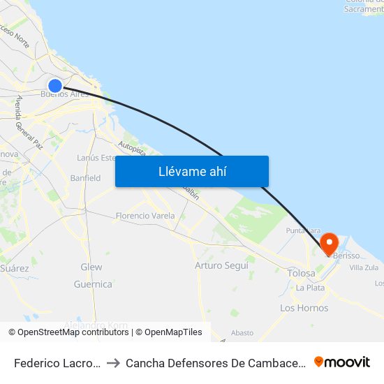 Federico Lacroze to Cancha Defensores De Cambaceres map