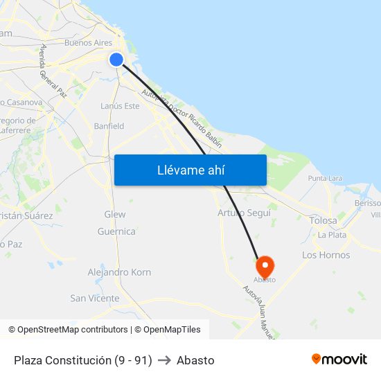 Plaza Constitución (9  - 91) to Abasto map