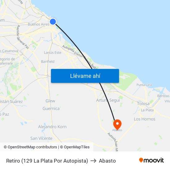 Retiro (129 La Plata Por Autopista) to Abasto map