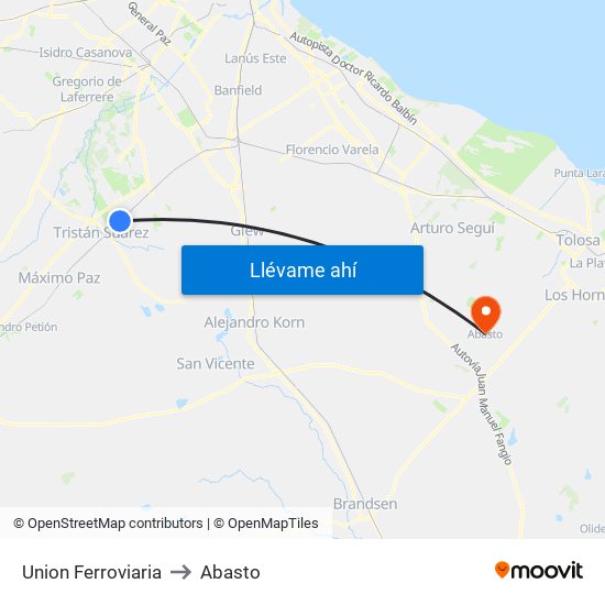 Union Ferroviaria to Abasto map