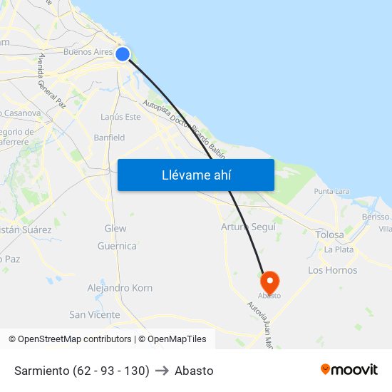 Sarmiento (62 - 93 - 130) to Abasto map