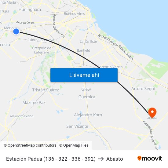 Estación Padua (136 - 322 - 336 - 392) to Abasto map
