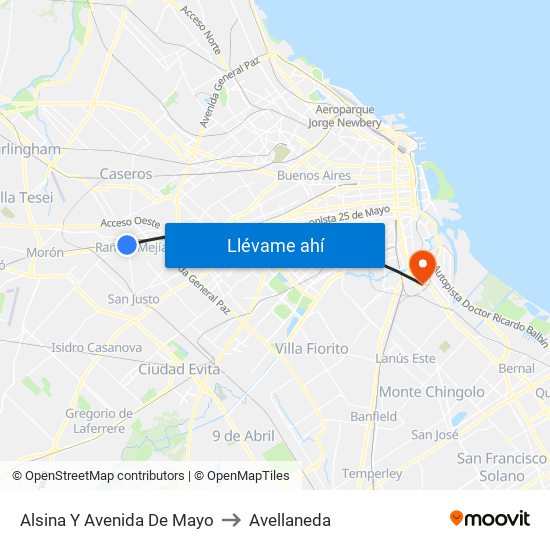 Alsina Y Avenida De Mayo to Avellaneda map