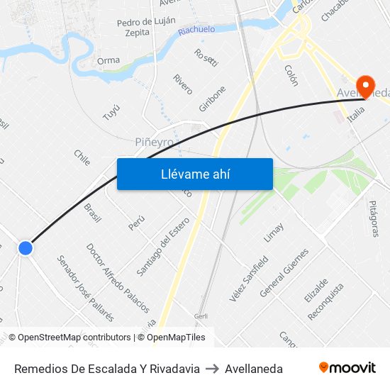 Remedios De Escalada Y  Rivadavia to Avellaneda map