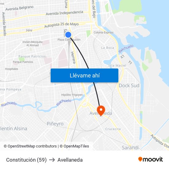 Constitución (59) to Avellaneda map
