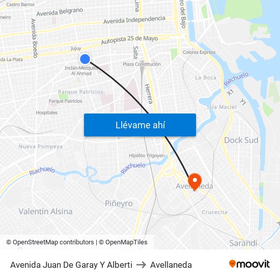 Avenida Juan De Garay Y Alberti to Avellaneda map