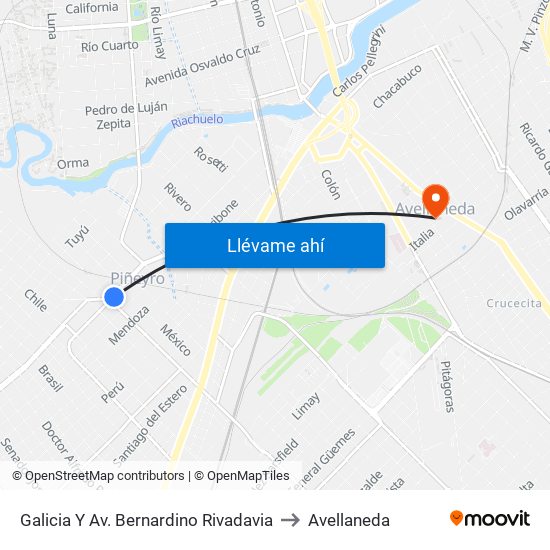 Galicia Y Av. Bernardino Rivadavia to Avellaneda map