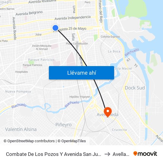 Combate De Los Pozos Y Avenida San Juan (12 - 37 - 84) to Avellaneda map