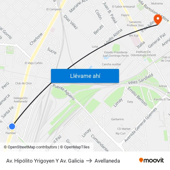 Av. Hipólito Yrigoyen Y Av. Galicia to Avellaneda map