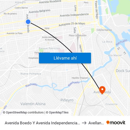 Avenida Boedo Y Avenida Independencia (75 - 160) to Avellaneda map