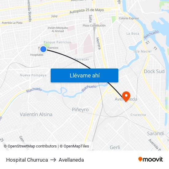 Hospital Churruca to Avellaneda map