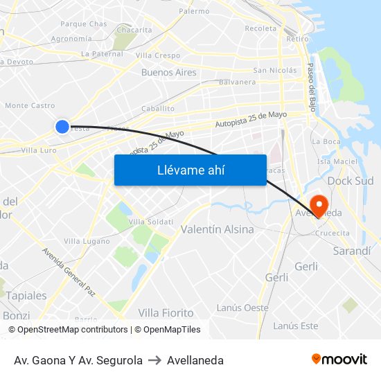Av. Gaona Y Av. Segurola to Avellaneda map
