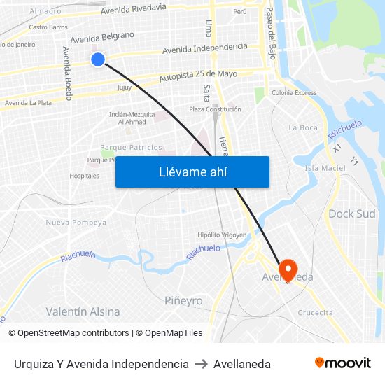 Urquiza Y Avenida Independencia to Avellaneda map