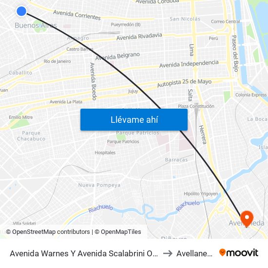Avenida Warnes Y Avenida Scalabrini Ortiz to Avellaneda map