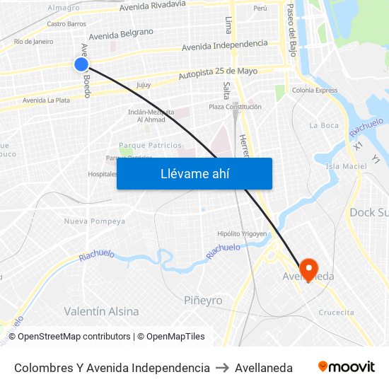 Colombres Y Avenida Independencia to Avellaneda map