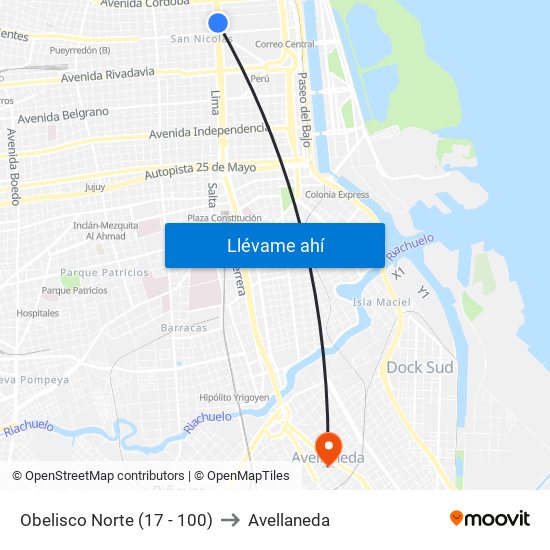 Obelisco Norte (17 - 100) to Avellaneda map