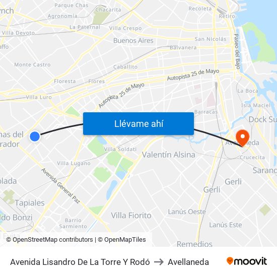 Avenida Lisandro De La Torre Y Rodó to Avellaneda map