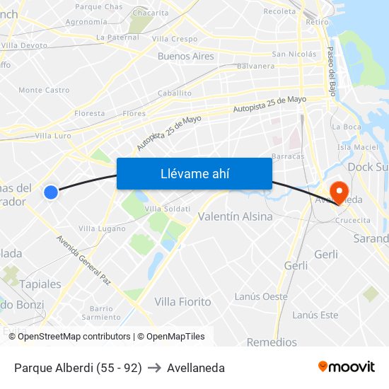 Parque Alberdi (55 - 92) to Avellaneda map