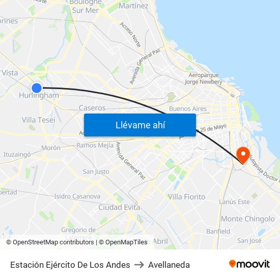 Estación Ejército De Los Andes to Avellaneda map