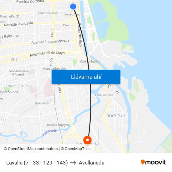 Lavalle (7 - 33 - 129 - 143) to Avellaneda map