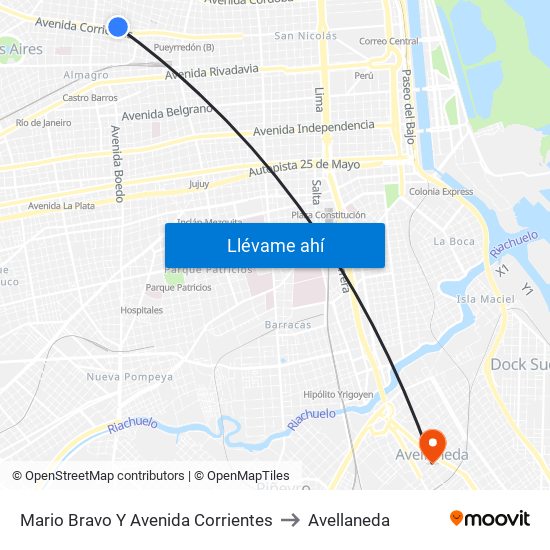 Mario Bravo Y Avenida Corrientes to Avellaneda map