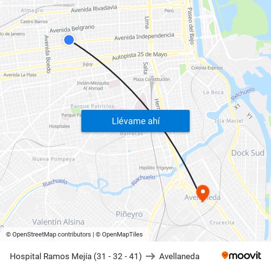 Hospital Ramos Mejía (31 - 32 - 41) to Avellaneda map