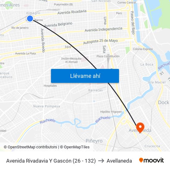 Avenida Rivadavia Y Gascón (26 - 132) to Avellaneda map