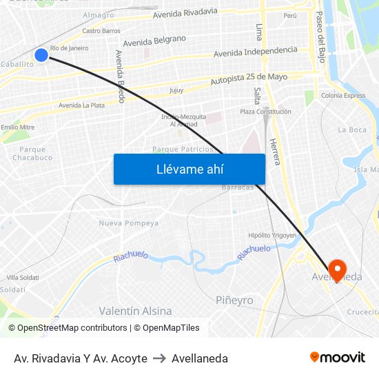 Av. Rivadavia Y Av. Acoyte to Avellaneda map