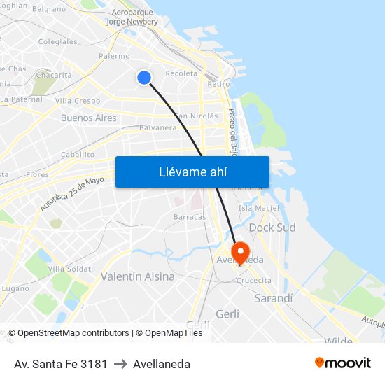 Av. Santa Fe 3181 (68) to Avellaneda map