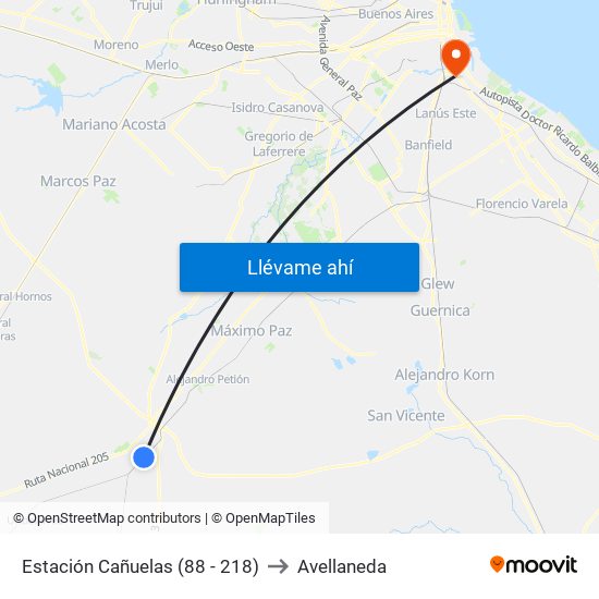 Estación Cañuelas (88 - 218) to Avellaneda map