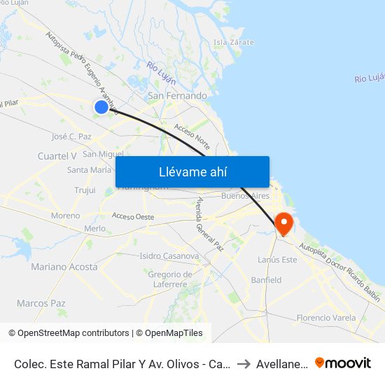 Colec. Este Ramal Pilar Y Av. Olivos - Car One to Avellaneda map