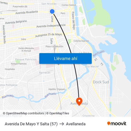 Avenida De Mayo Y Salta (57) to Avellaneda map
