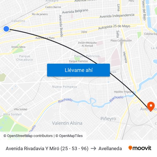Avenida Rivadavia Y Miró (25 - 53 - 96) to Avellaneda map