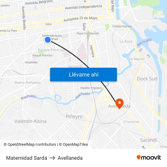 Maternidad Sardá to Avellaneda map