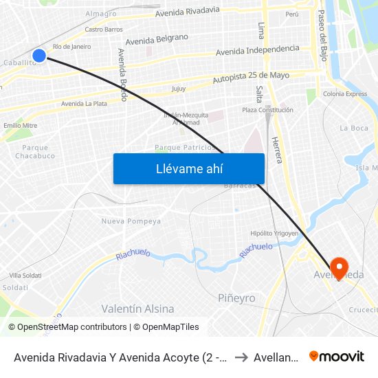 Avenida Rivadavia Y Avenida Acoyte (2 - 8 - 86) to Avellaneda map